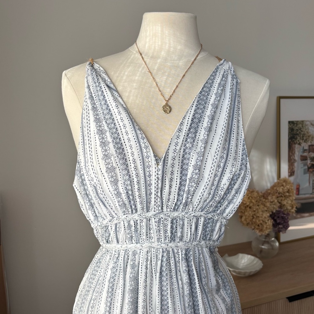 Blue and White Patterned Maxi Dress -Size XS